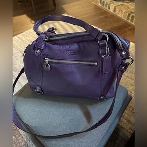 Coach dark purple pebble grain leather satchel!